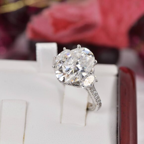 9.5tcw Certified Moissanite Oval Cut Engagement Ring 925 Sterling - Picture 6 of 9